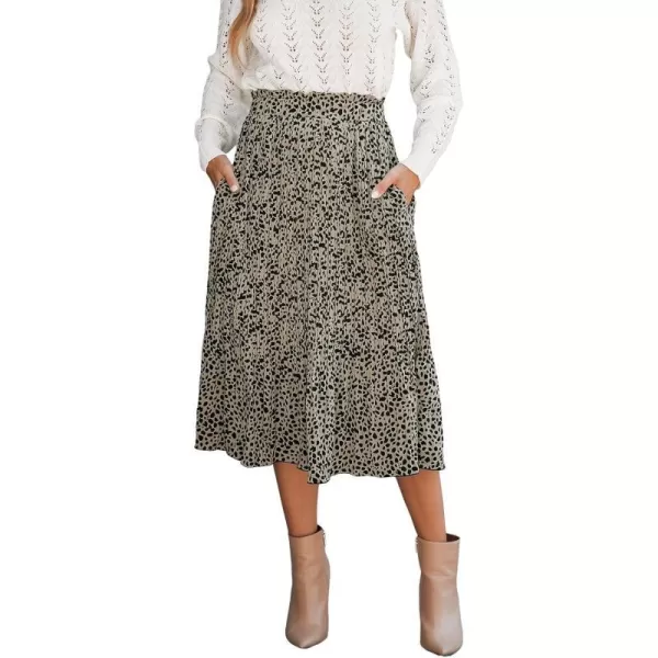 imageCUPSHE Womens Skirt Speckled Print Smocked Paperbag Waist Outdoor Casual A Line Midi Skirts with PocketsBlack Speckled