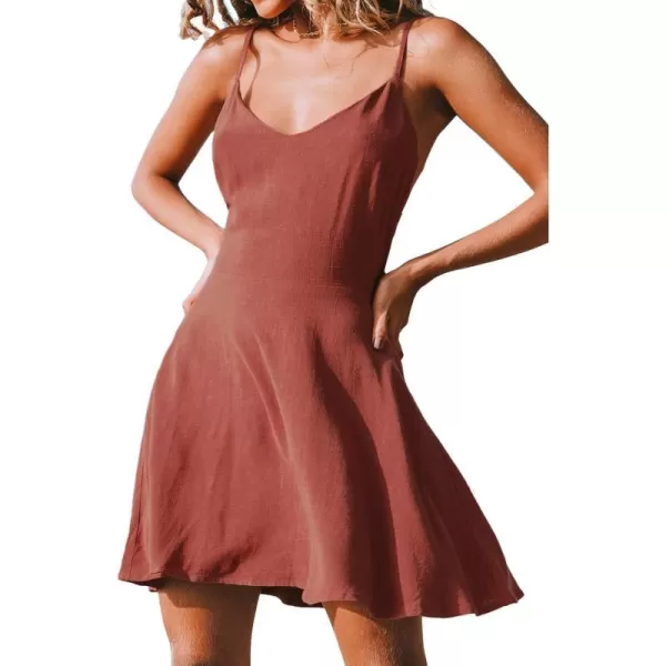 imageCUPSHE Womens Sleeveless Backless Dress Bowknot Cutout Spaghetti StrapsBrown