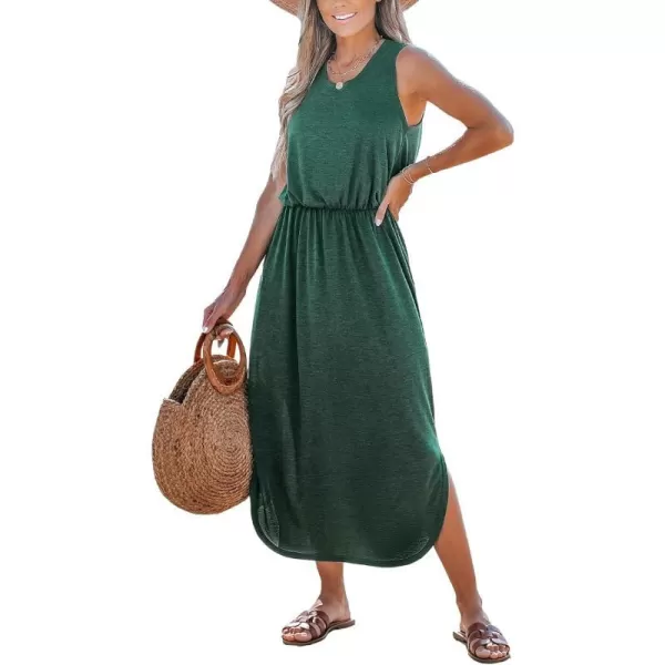 imageCUPSHE Womens Sleeveless Beach Dress Knit Side Slit Round Neck Elastic Waist Casual Summer DressesGreen