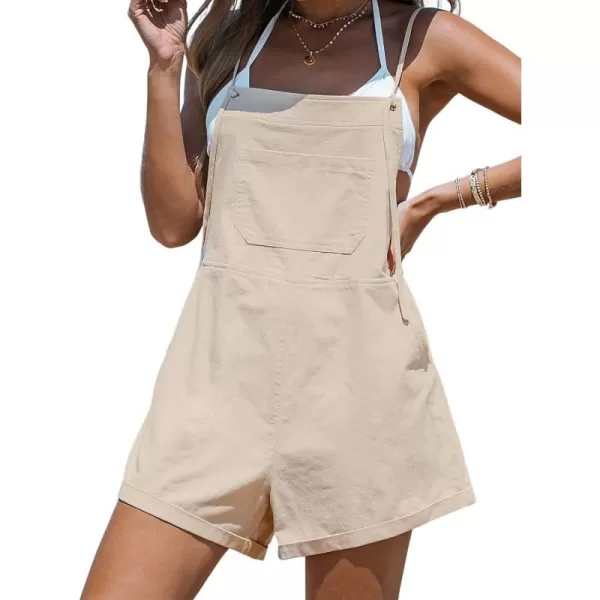 imageCUPSHE Womens Sleeveless Casual Loose Lace Up Mini Jumpsuit Elastic Waist Stretchy Romper JumpsuitCream