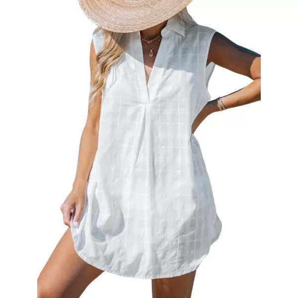 imageCUPSHE Womens Sleeveless Swimsuit Cover Up Bathing Suit Casual V Neck Beach Basic DressWhite