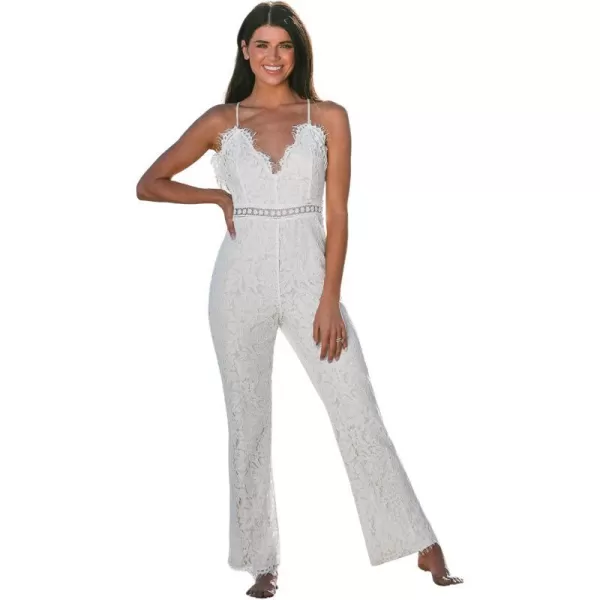 imageCUPSHE Womens Sleeveless V Neck Honeymoon Lace Tassel Cami Romper Bodice Long Maxi JumpsuitWhite