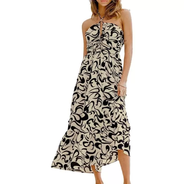 imageCUPSHE Womens Slip Ruching Halter Neck Dress VNeck Summer Sleeveless DressBlack Floral