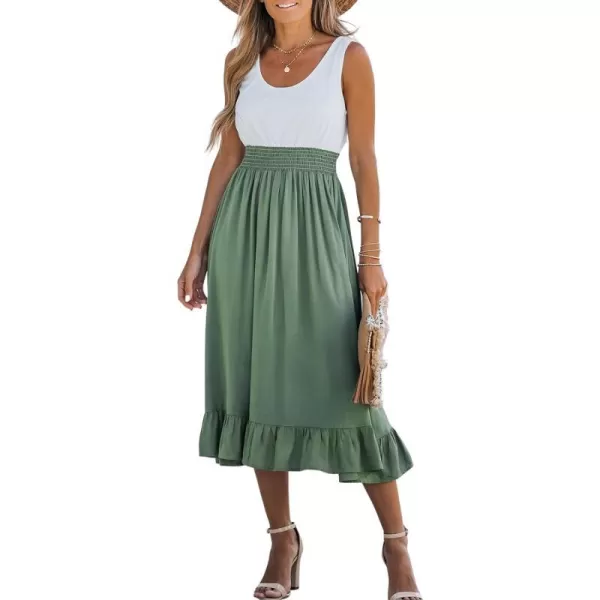 imageCUPSHE Womens Smocked Flounce Scoop Tank Dress Maxi Dresses Casual SummerGreen