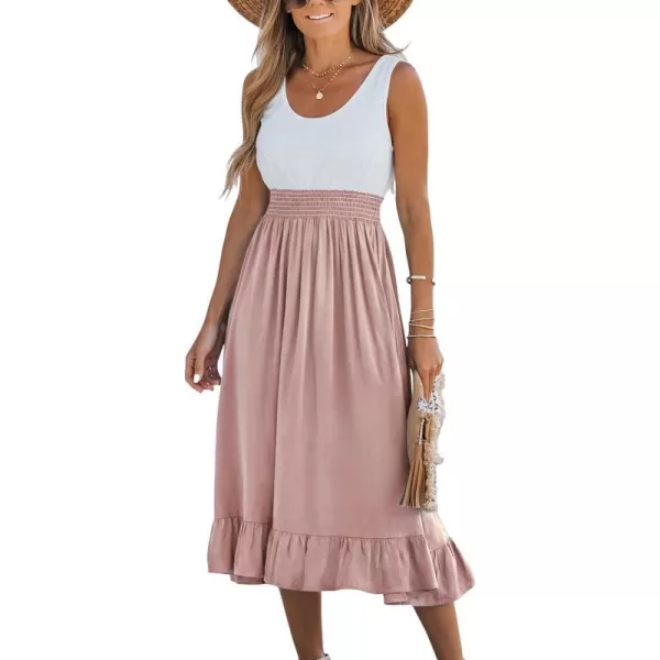 imageCUPSHE Womens Smocked Flounce Scoop Tank Dress Maxi Dresses Casual SummerPink