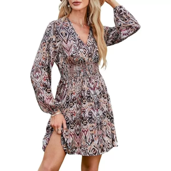 imageCUPSHE Womens Smocked Waist Dress Long Lantern Sleeve Floral Paisley Dresses V Neck A Line Mini DressPurple Paisley