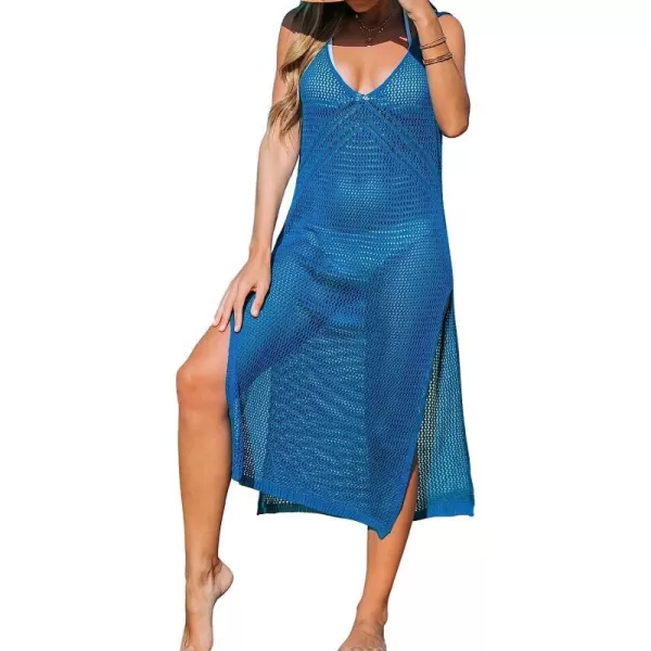 imageCUPSHE Womens Solid Hollow Out Sleeveless V Neck Cover UpBlue