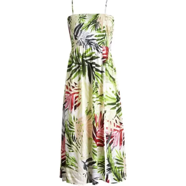 imageCUPSHE Womens Spaghetti Strap Smocked Leafy Print Over The Knee DressGreen