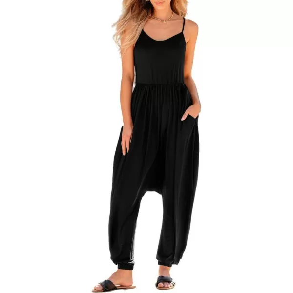 imageCUPSHE Womens Square Neck Straight Leg Jumpsuits Overall Sleeveless Outfit CasualBlack