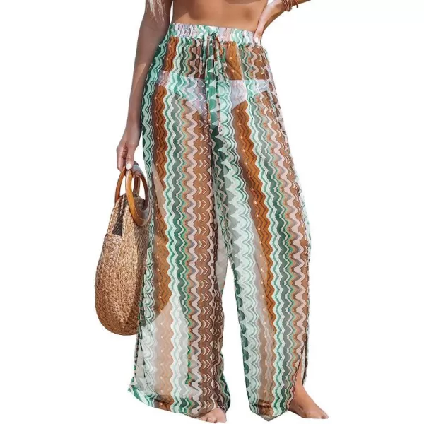 imageCUPSHE Womens Striped Multicolored Drawstring CoverUp Wide Leg Slit Cover Up PantsMint