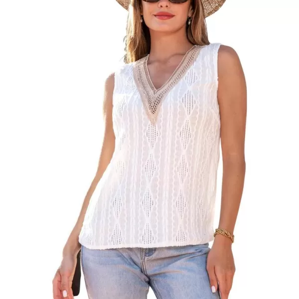 imageCUPSHE Womens Summer Blouse Tops Dreesy Casual Sleeveless Lace V Neck Tee ShirtWhite