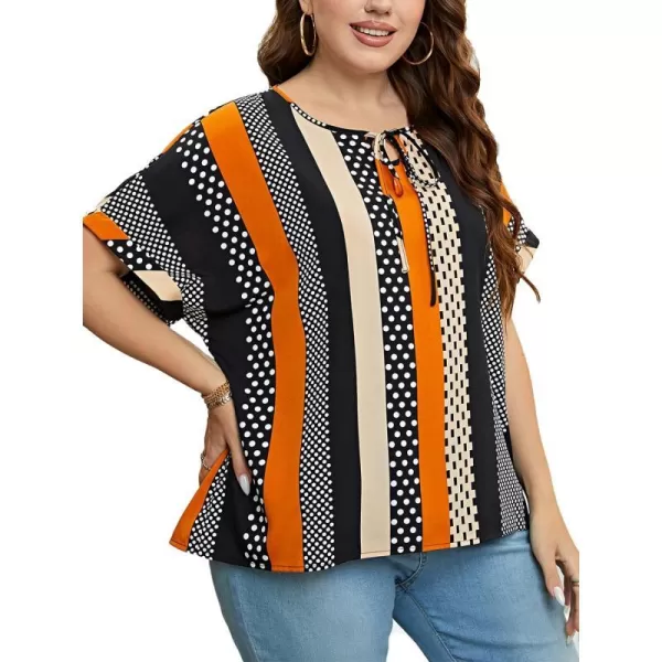imageCUPSHE Womens Summer Tops Plus Size Short Sleeve TShirts Casual Blouse Shirt Boho TopsBlack Orange