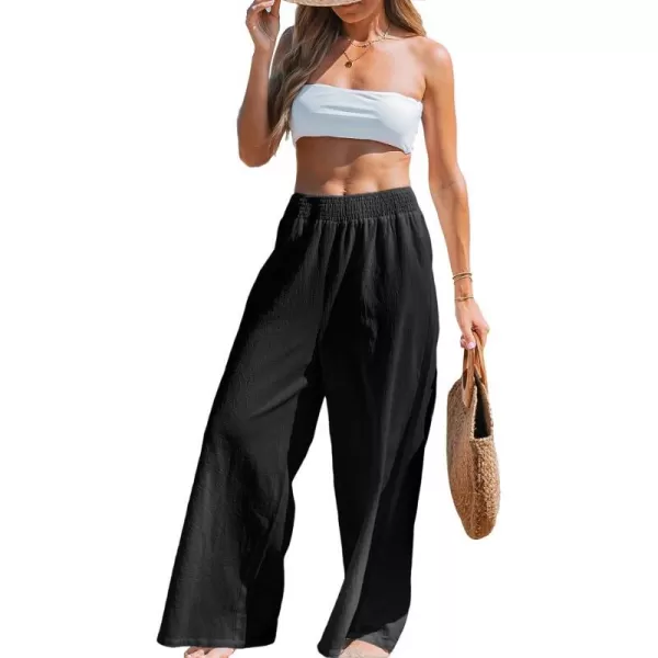 imageCUPSHE Womens Sunshine Long Smocked High Waist CoverUp PantsBlack