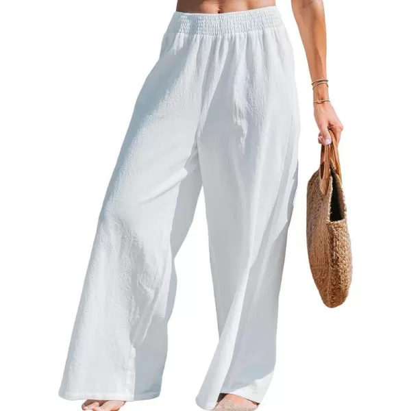 imageCUPSHE Womens Sunshine Long Smocked High Waist CoverUp PantsWhite
