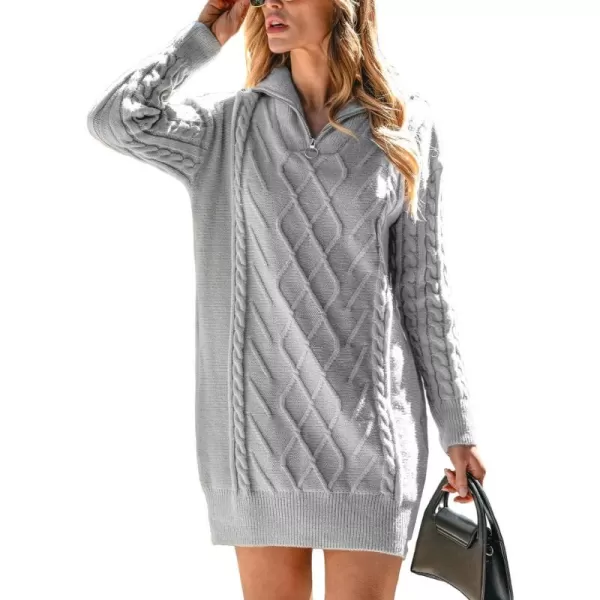 imageCUPSHE Womens Sweater Dress PullZip Ribbed Cable Knit Dropped Long Sleeve Pullover Dresses GreyGrey