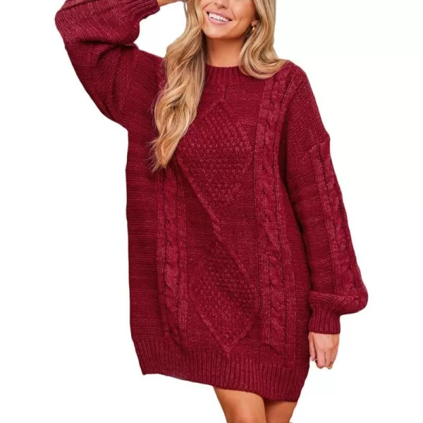 imageCUPSHE Womens Sweater Dress Round Neckline Long Sleeves Rib Knit Mini DressesRed