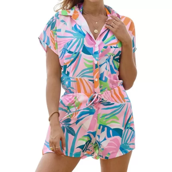 imageCUPSHE Womens Swimsuit Cover Ups Short Sleeve Coverup Front Button Beachwear Summer CoverPink Floral