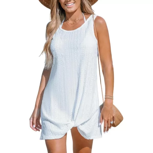 imageCUPSHE Womens Swimsuit Coverup Sleeveless Beach Cover Ups Twisted Basic Mini DressWhite2