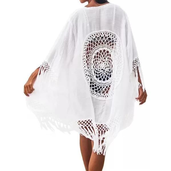 imageCUPSHE Womens Tassel Long Kimono Cardigans Beach Swimsuit Bikini Cover UpWhite