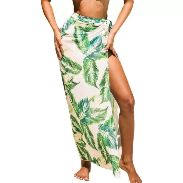 imageCUPSHE Womens Tie Side CoverUp HighRise Waist Sarong Beachwear Maxi Dress with Tropical LeafGreen Floral