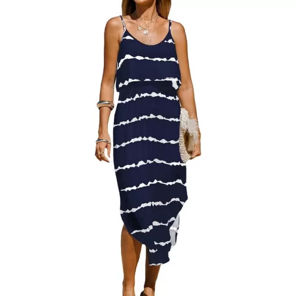 imageCUPSHE Womens TieDye Striped Maxi Cami Black Dress with Round NeckBlack Striped