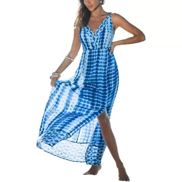 imageCUPSHE Womens TieDye Wash Maxi Dress V Neck Sleeveless Long Dresses Casual SummerBlue