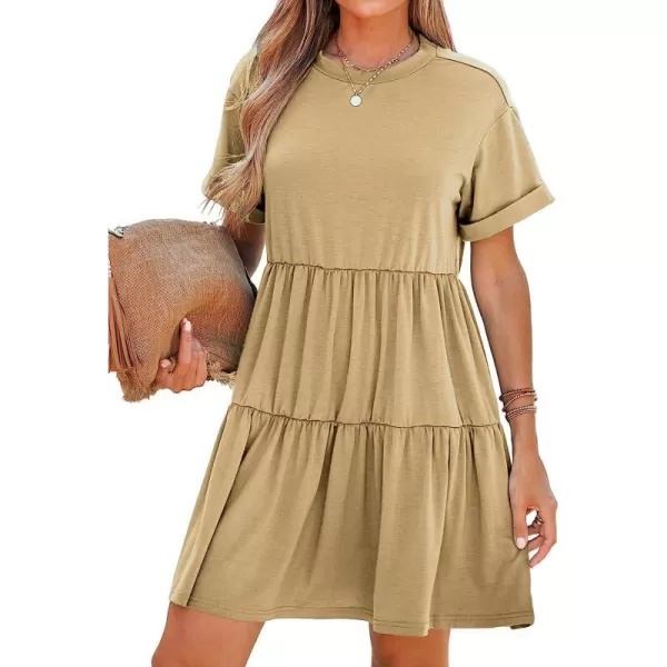imageCUPSHE Womens Tiered Hem TShirt Dress Short Sleeves Crew Neck Dresses Casual SummerBrown