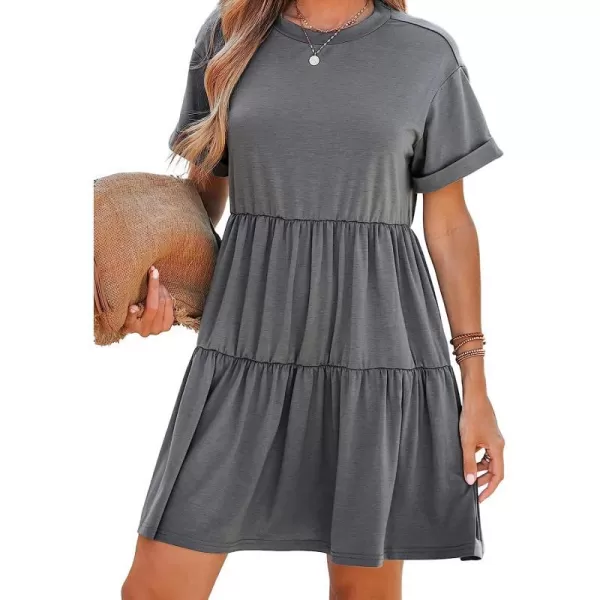 imageCUPSHE Womens Tiered Hem TShirt Dress Short Sleeves Crew Neck Dresses Casual SummerGrey