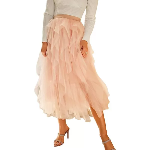 imageCUPSHE Womens Tiered Layered Tutu Mesh Skirt Mesh Party Tulle Tutu Aline Midi SkirtPink