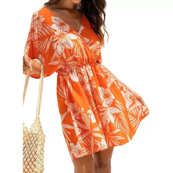 imageCUPSHE Womens Tropical Leaf Floral Print ALine Dress Sleeveless Summer Mini DressOrange Floral