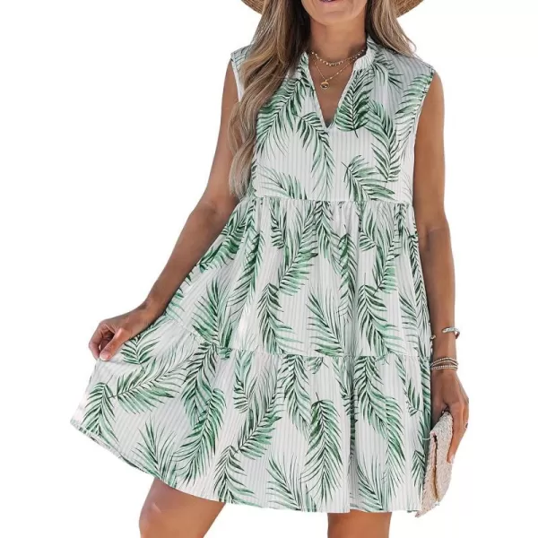 imageCUPSHE Womens Tropical Leaf Print Striped Mini Dress Sleeveless Dresses Casual SummerWhite