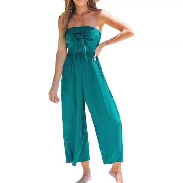 imageCUPSHE Womens Tube Bow Knotted Sleeveless Long Romper Summer Casual Overalls Maxi JumpsuitGreen
