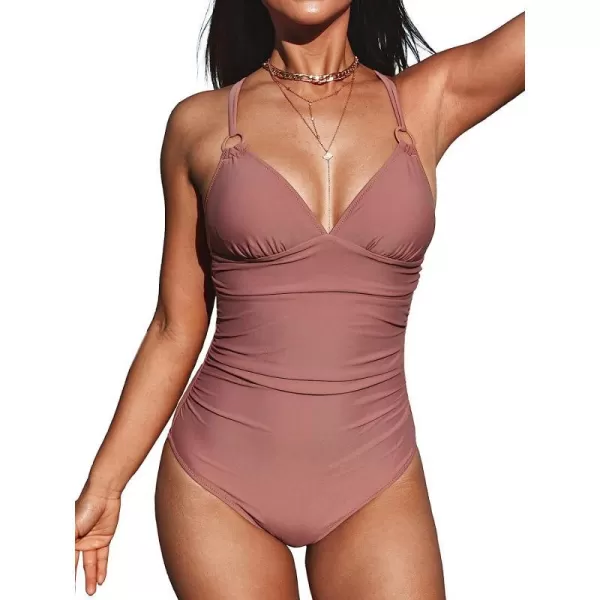 imageCUPSHE Womens Tummy Control One Piece Swimsuit with ORingMauve