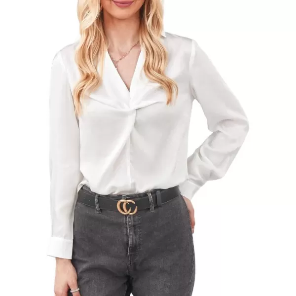 imageCUPSHE Womens Twisted V Neck Pullover Shirt Top Solid Long Sleeve Casual BlouseWhite