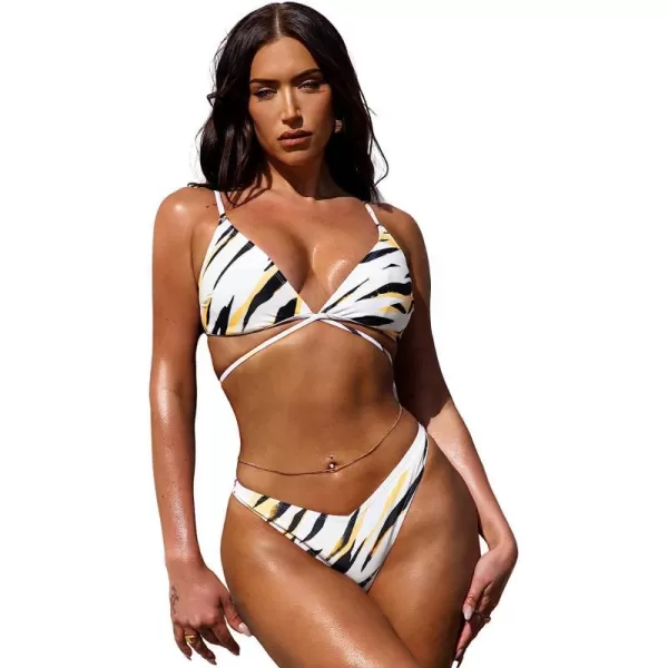 imageCUPSHE Womens Two Piece Deep V Neck Self Tie Cheeky Bikini SetAnimal Print