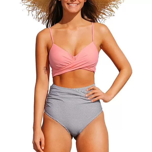 imageCUPSHE Womens Two Piece High Waisted Bikini SetCarnation Pink