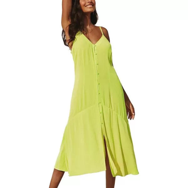 imageCUPSHE Womens V Neck Button Front Sleeveless Midi DressLight Green