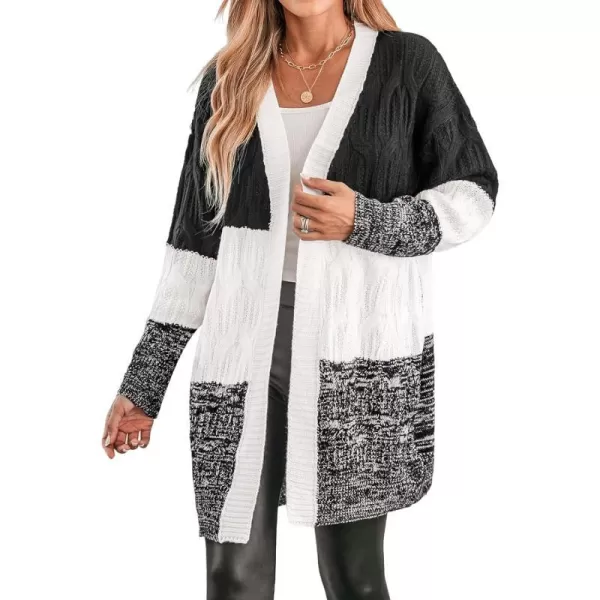 imageCUPSHE Womens V Neck Cardigans Sweater Tops Colorblock Long Sleeves Knit Outwear Sweater CasualBlack