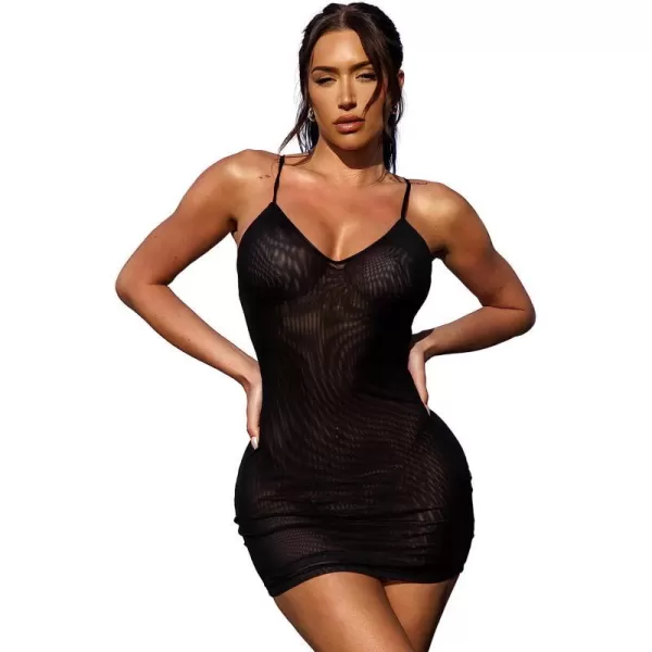 imageCUPSHE Womens V Neck Cover Up Dress Sleeveless Spaghetti Straps Beach Mini DressBlack