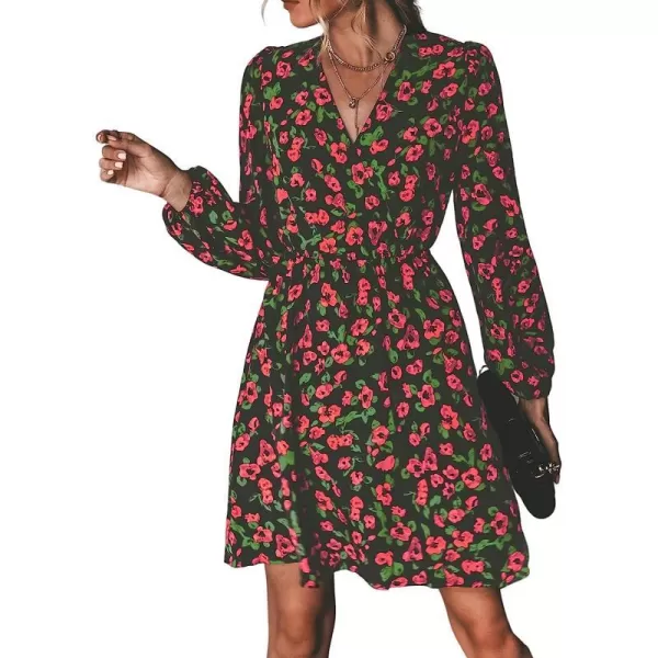 imageCUPSHE Womens V Neck Floral Mini Dress Long Sleeve A Line SurpliceRed