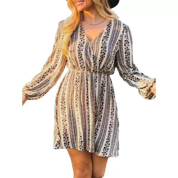 imageCUPSHE Womens V Neck Floral Print Long Sleeve Casual Mini Dress BlackBlack Floral
