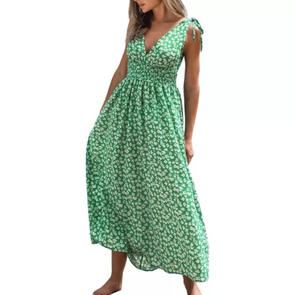 imageCUPSHE Womens V Neck Floral Print Sleeveless Long Dress SelfTie Straps High Waist Maxi Formal DressGreen Floral