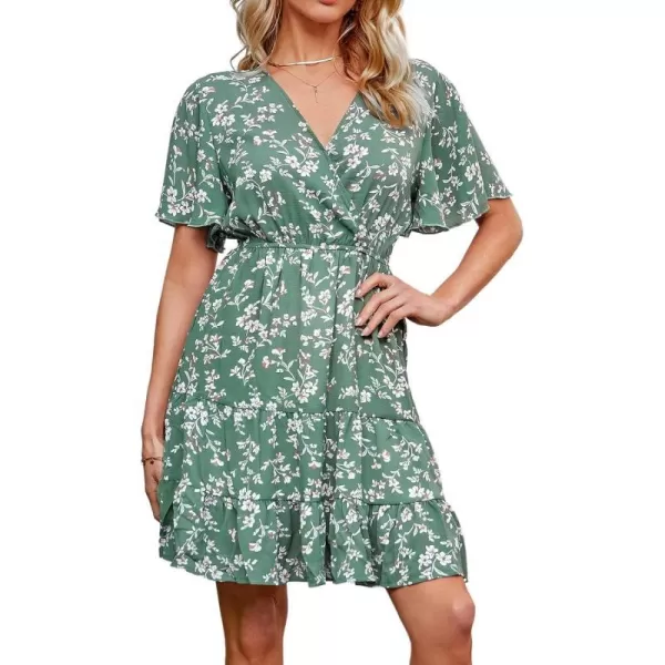 imageCUPSHE Womens V Neck Floral V Neck Satin Midi Dress Ruffled Flared Tiered A Line DressGreen