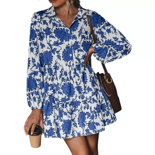 imageCUPSHE Womens V Neck Mini Dress Long Sleeve Floral Print Ruffle Flowy DressMulticoloured