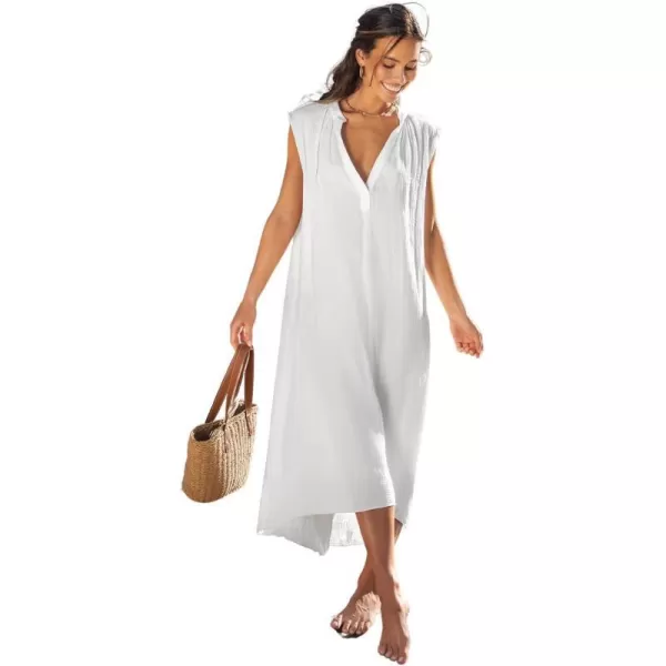 imageCUPSHE Womens V Neck Sleeveless Plunge Maxi Dress Loose Summer Dress Long DressWhite