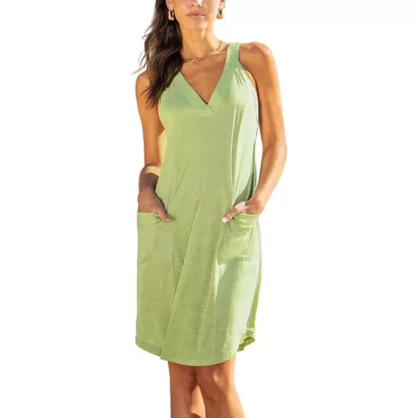 imageCUPSHE Womens V Neck Wide Straps Mini Dress A Line Summer Dress Short Dress with PocketsLight Green