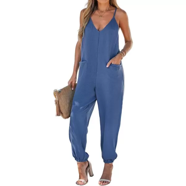 imageCUPSHE Womens VNeck Cami Jogger Jumpsuit Sleeveless Jumpsuits Sexy Casual with PocketsBlue