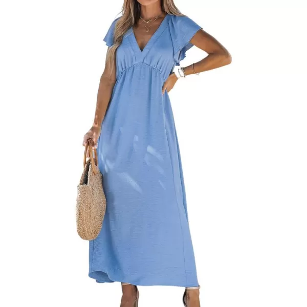 imageCUPSHE Womens VNeck Flare Sleeve Maxi Dress Short Sleeves Dresses Casual SummerBlue