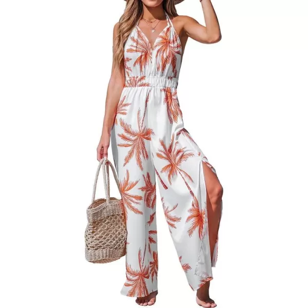imageCUPSHE Womens VNeck Jumpsuit Sleeveless Jumpsuits Backless Wide leg OutfitWhite