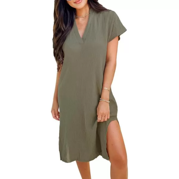 imageCUPSHE Womens VNeck Midi Dress Short Sleeves Dresses V Neck Dressing CasualGreen